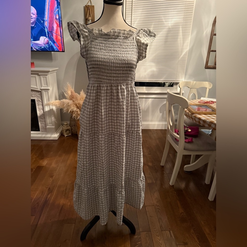 Light green grey  gingham dresss medium